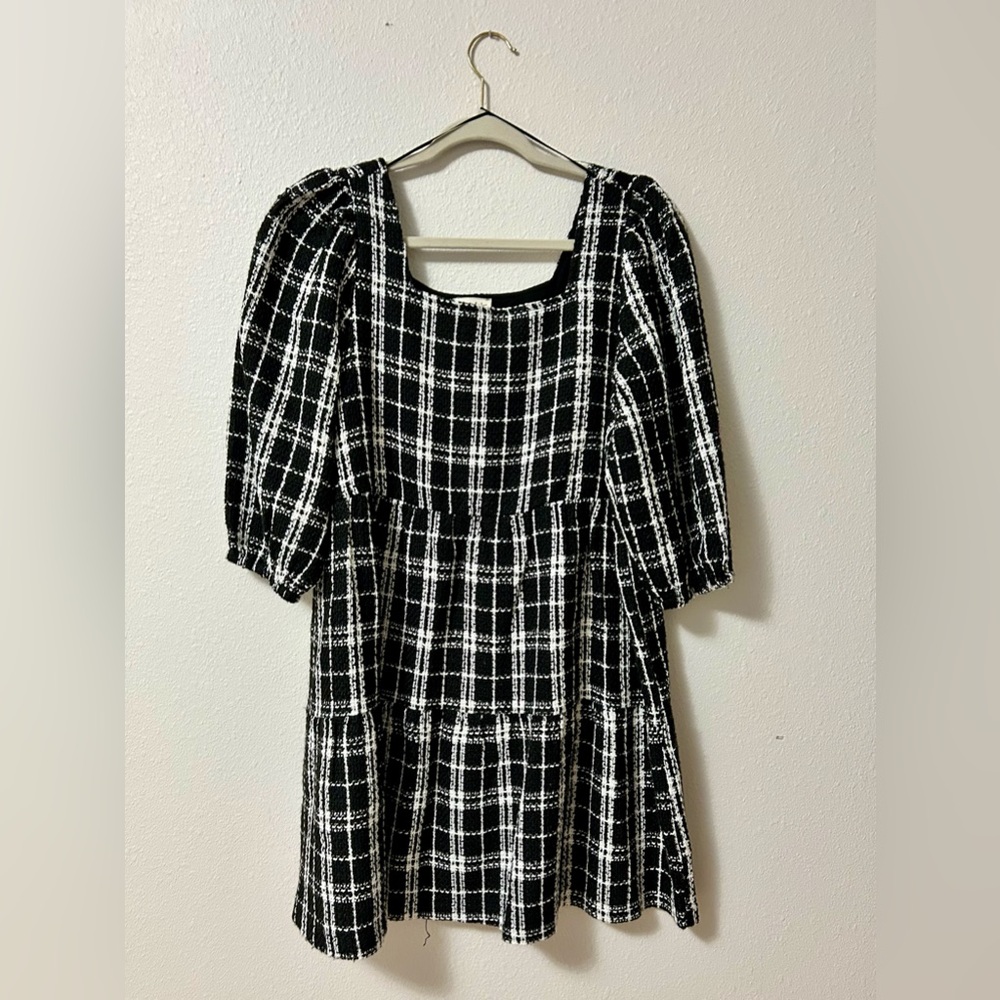 Classic Black and White Tweed Dress